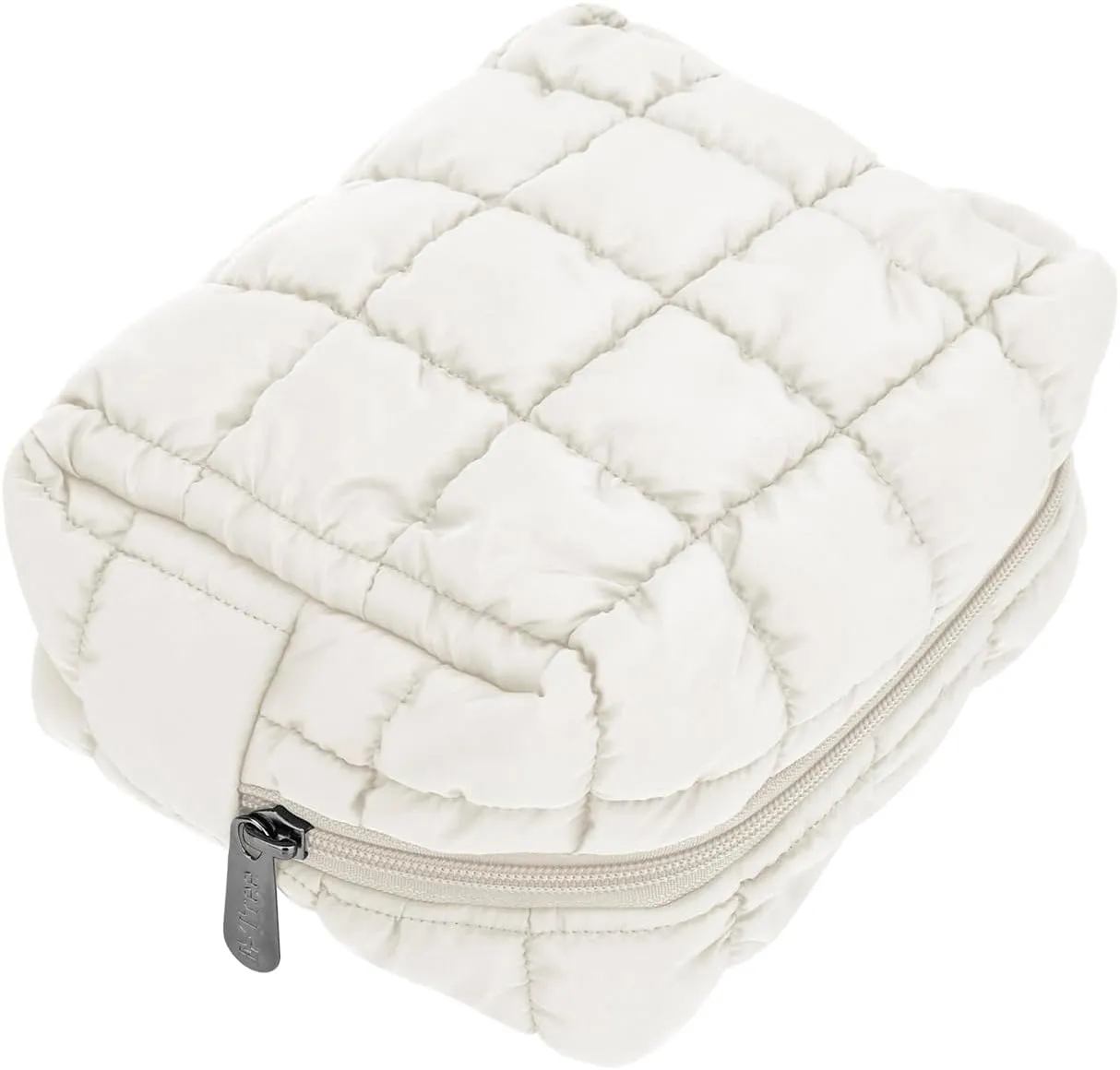 E-Tree Cute Makeup Bag,Quilted Cosmetic Bag,Make up Pouch for Purse,Toiletry Zipper Pouch,Checkered Bag,Travel Case,Storage Pouches for Organization (White)