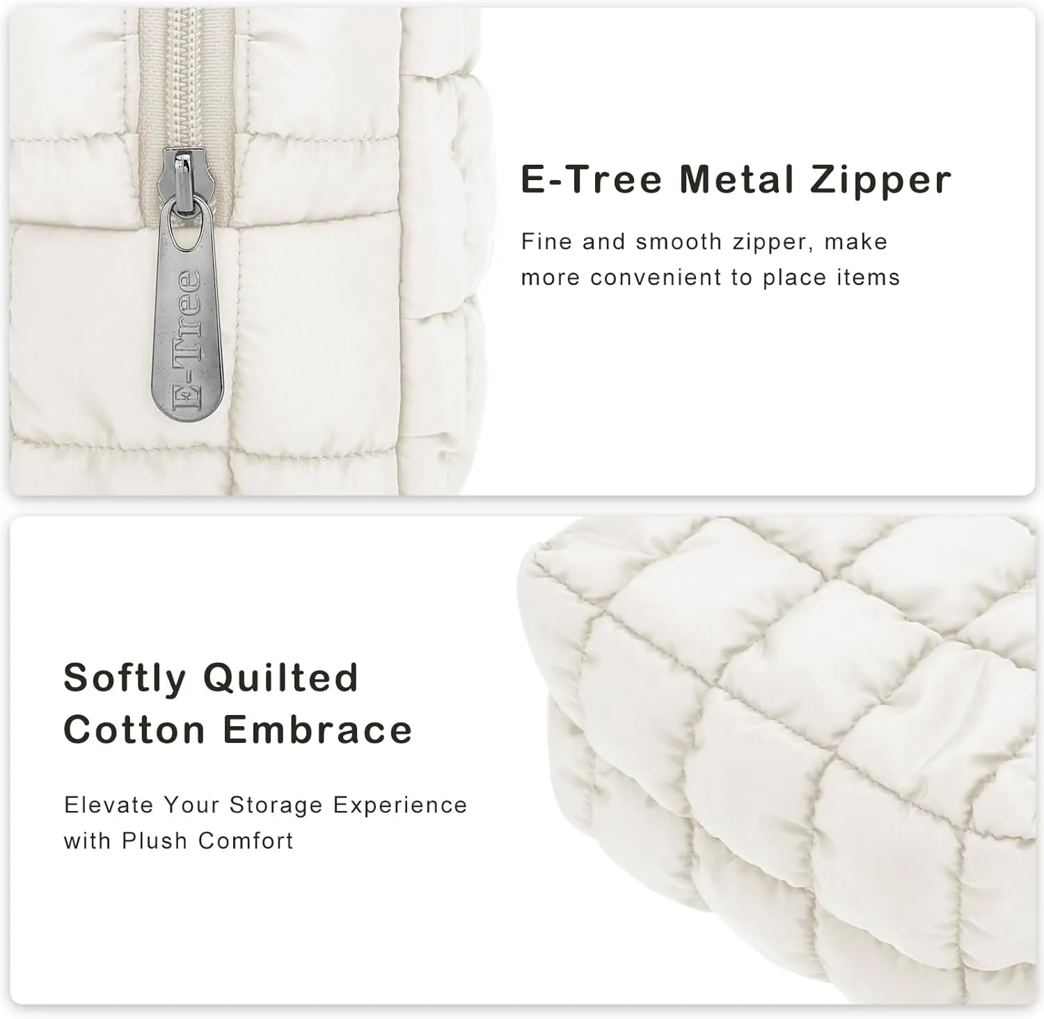E-Tree Cute Makeup Bag,Quilted Cosmetic Bag,Make up Pouch for Purse,Toiletry Zipper Pouch,Checkered Bag,Travel Case,Storage Pouches for Organization (White)