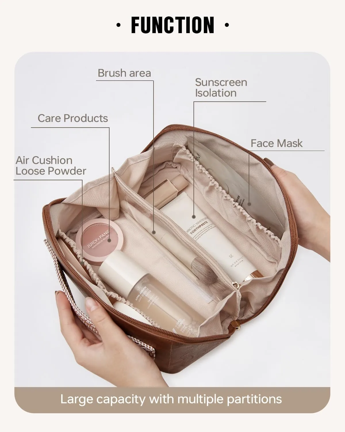EACHY Travel Makeup Bag,Large Capacity Cosmetic Bags for Women,Waterproof Portable Pouch Open Flat Toiletry Bag Make up Organizer with Divider and Handle