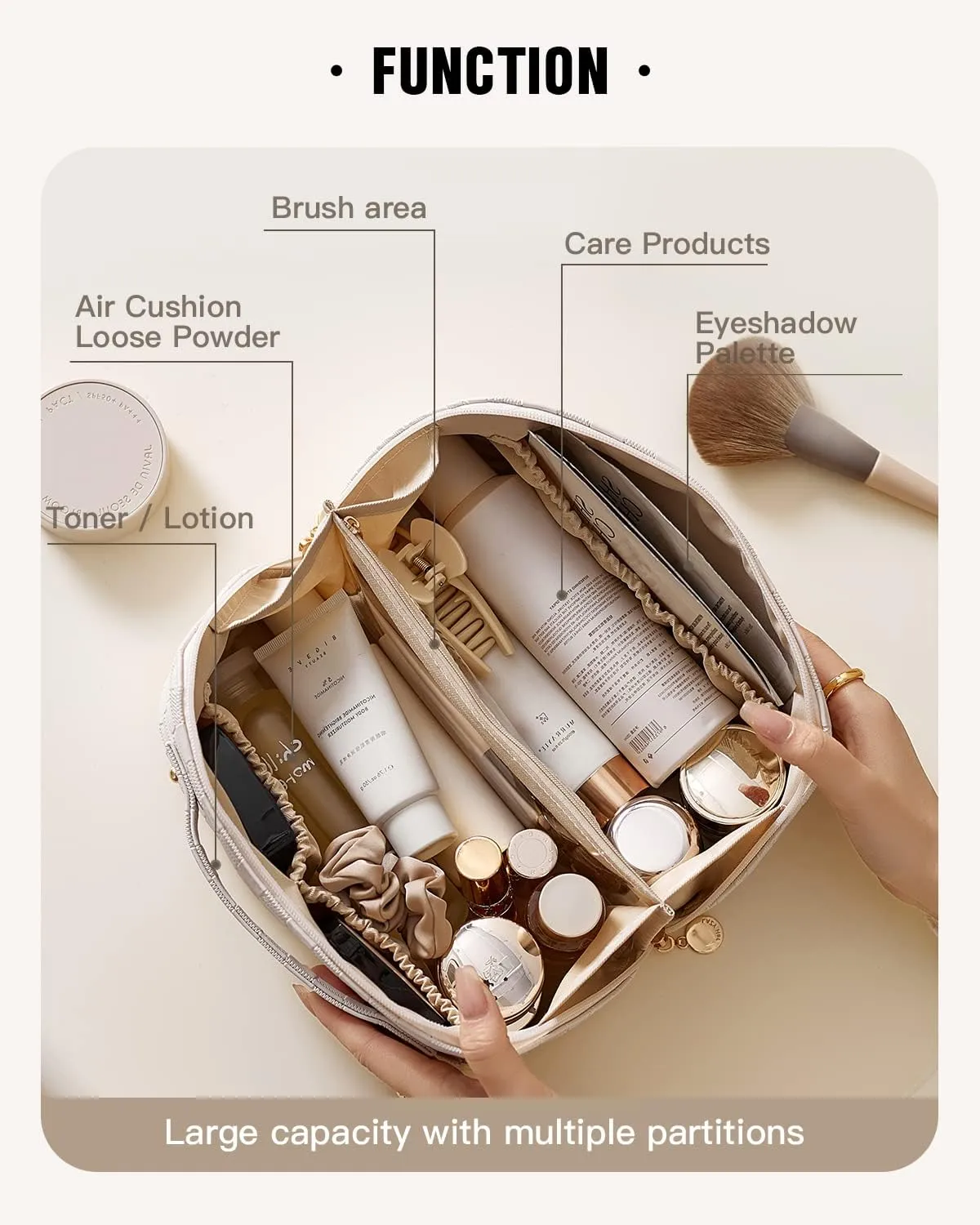 EACHY Travel Makeup Bag,Large Capacity Cosmetic Bags for Women,Waterproof Portable Pouch Open Flat Toiletry Bag Make up Organizer with Divider and Handle
