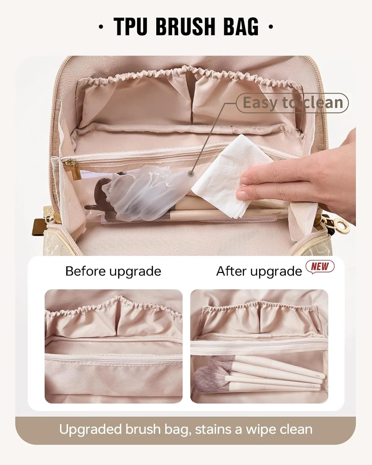 EACHY Travel Makeup Bag,Large Capacity Cosmetic Bags for Women,Waterproof Portable Pouch Open Flat Toiletry Bag Pattern Makeup Bag (F-Brown-Large)