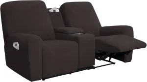 Easy-Going Stretch Recliner Loveseat Cover with Center Console Sofa Slipcover Soft Fitted Fleece 2 Seats Couch with Holder and Storage Washable Furniture Protector Chocolate