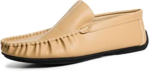 Easy to Put and Remove Driving Moccasins for Men Stitching Details Slip On Moccasins Shoes Vegan Leather Anti-Slip Resistant Flat Heel Driving Slip On for All Occasions (Color : Beige, Size : 8.5)