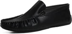 Easy to Put and Remove Driving Moccasins for Men Stitching Details Slip On Moccasins Shoes Vegan Leather Anti-Slip Resistant Flat Heel Driving Slip On for All Occasions (Color : Black, Size : 7)