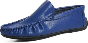 Easy to Put and Remove Driving Moccasins for Men Stitching Details Slip On Moccasins Shoes Vegan Leather Anti-Slip Resistant Flat Heel Driving Slip On for All Occasions (Color : Blue, Size : 9)
