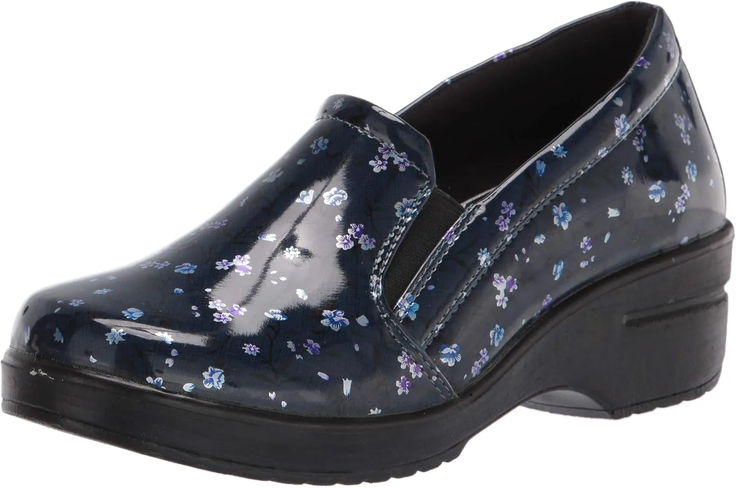Easy Works by Easy Street womens Leeza Clog, Navy Floral Patent, 9 US