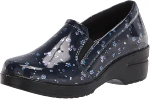Easy Works by Easy Street womens Leeza Clog, Navy Floral Patent, 9 US