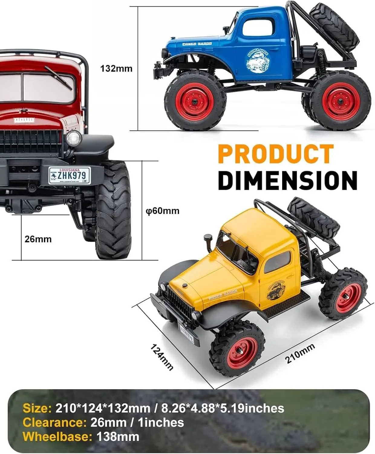 EAZYRC x FMS FCX 1/24 RC Semi Truck RTR, 4x4 RC Crawler for Sandland Desert Dirt Road for Men Boys with Battery, LED Light,Transmission and USB Charger (red)