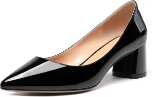 Eldof Women's Chunky Block Low Heels Closed Pointy Toe Classic Pumps Comfort Slip-on Party Evening Dress Heeled Shoes 5 CM