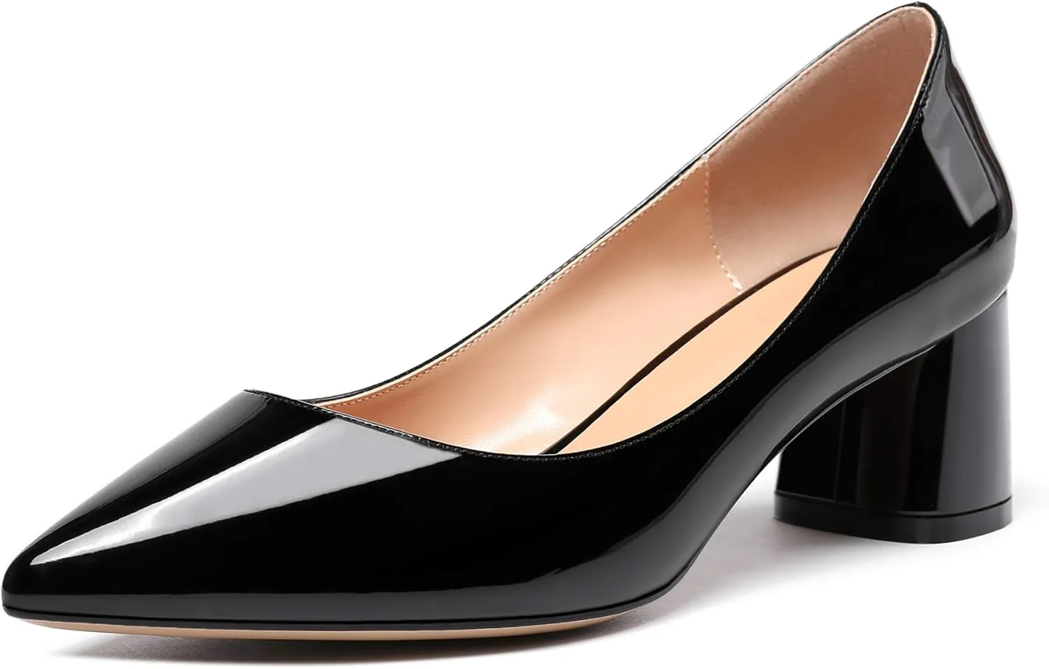 Eldof Women's Chunky Block Low Heels Closed Pointy Toe Classic Pumps Comfort Slip-on Party Evening Dress Heeled Shoes 5 CM