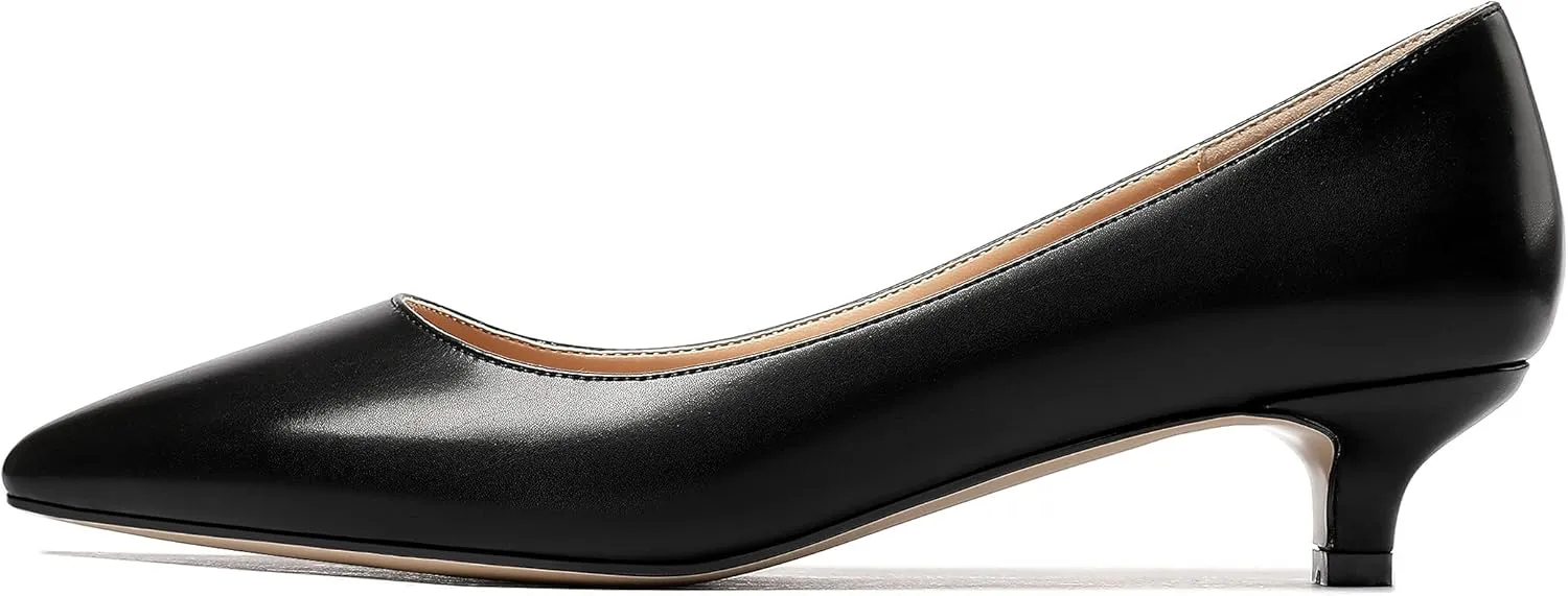 Eldof Women's Low Heel Pumps Pointed Toe Kitten Heels Slip on Comfort Pumps 1.4 Inches for Dress Party Office