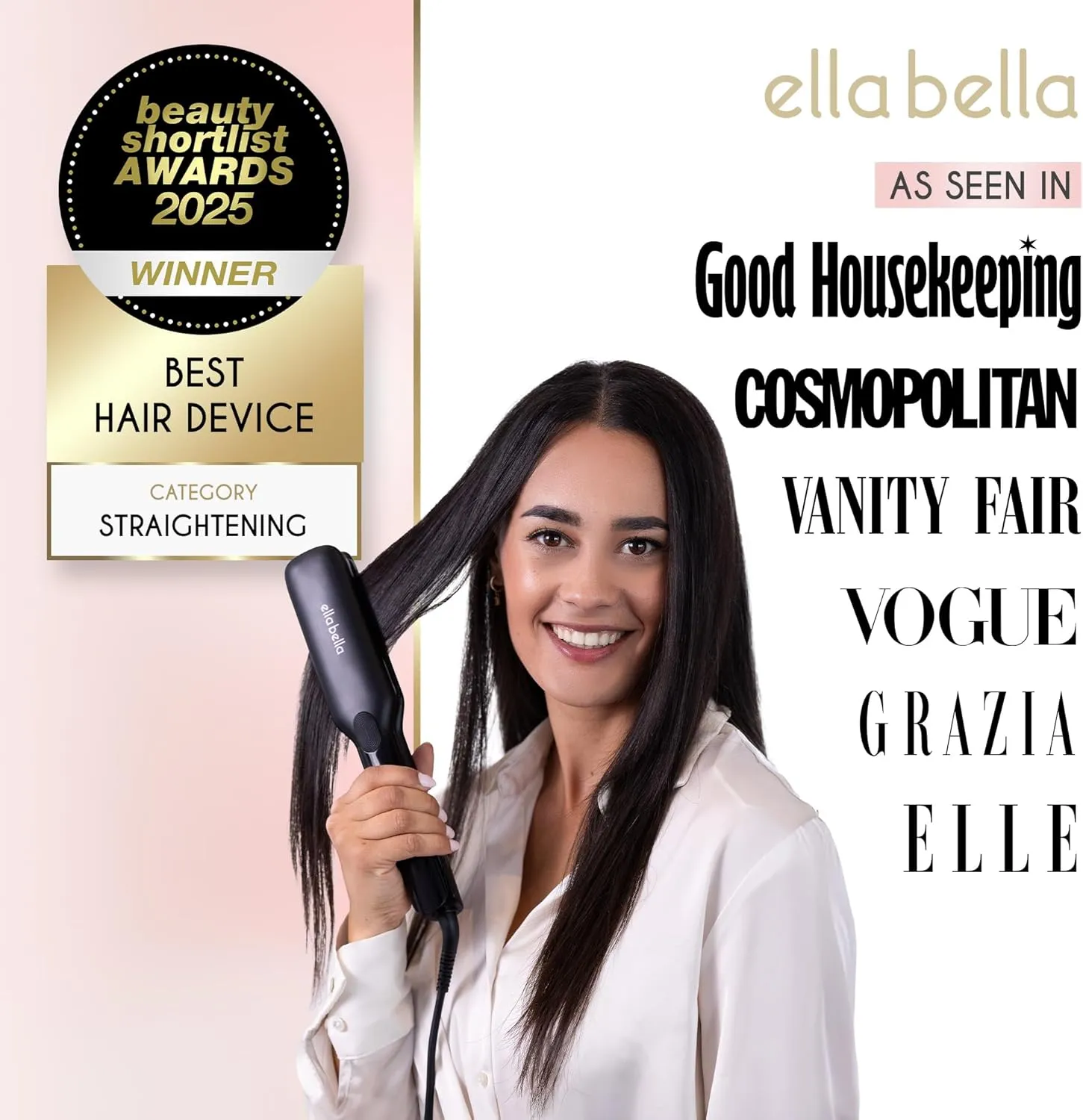 ELLA BELLA® Titanium Flat Iron Hair Straightener (with Infrared) • Professional Straightening Iron • Digital Display to Accurately Control Temperature • As Featured in Good Housekeeping