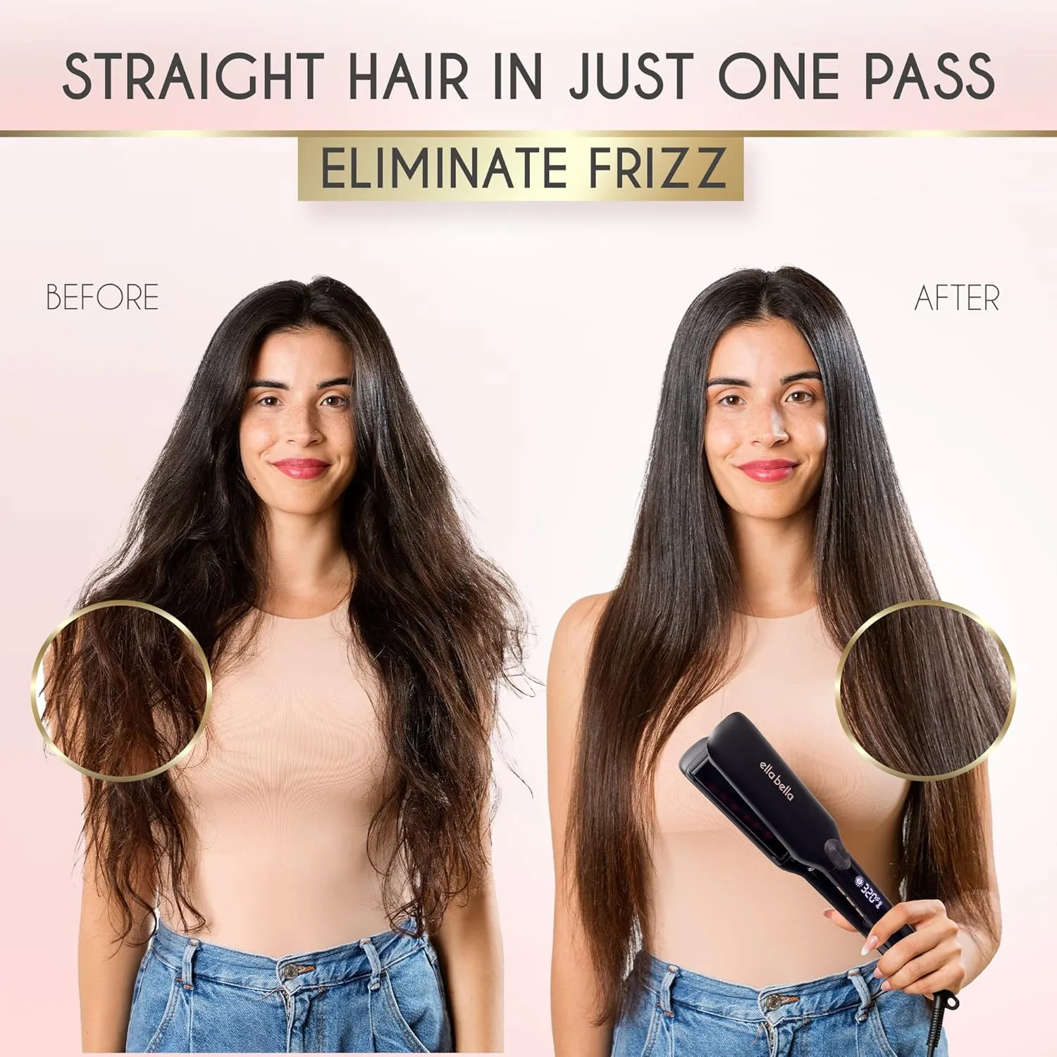 ELLA BELLA® Titanium Flat Iron Hair Straightener (with Infrared) • Professional Straightening Iron • Digital Display to Accurately Control Temperature • As Featured in Good Housekeeping