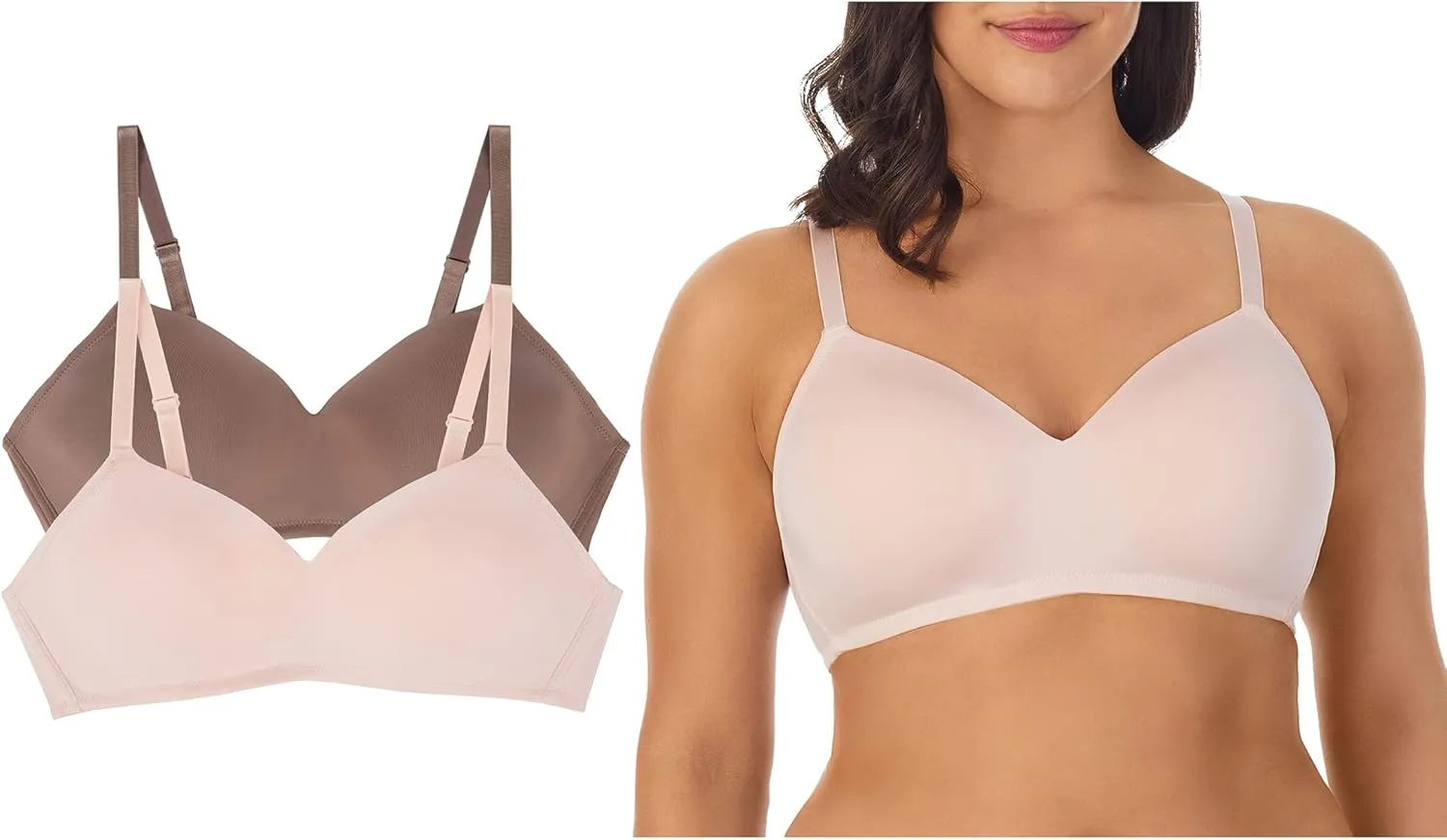 ELLEN TRACY Everyday Micro Wire-Free T-Shirt Bra - Smoothing Comfort - Adjustable Straps - 2-Pack Multipack - 38B Peachy Keen/Java