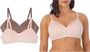 ELLEN TRACY Everyday Micro Wire-Free T-Shirt Bra - Smoothing Comfort - Adjustable Straps - 2-Pack Multipack - 38B Peachy Keen/Java