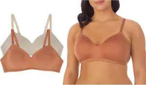 ELLEN TRACY Everyday Micro Wire-Free T-Shirt Bra - Smoothing Comfort - Adjustable Straps - 2-Pack Multipack - 38C Dark Nude/Shell
