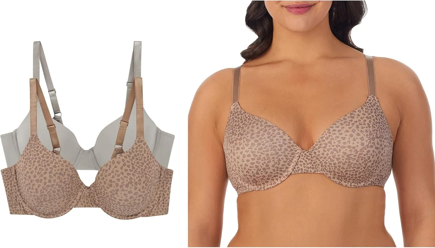 ELLEN TRACY Everyday T-Shirt Bra with Underwire - Adjustable Straps - 2-Pack Multipack