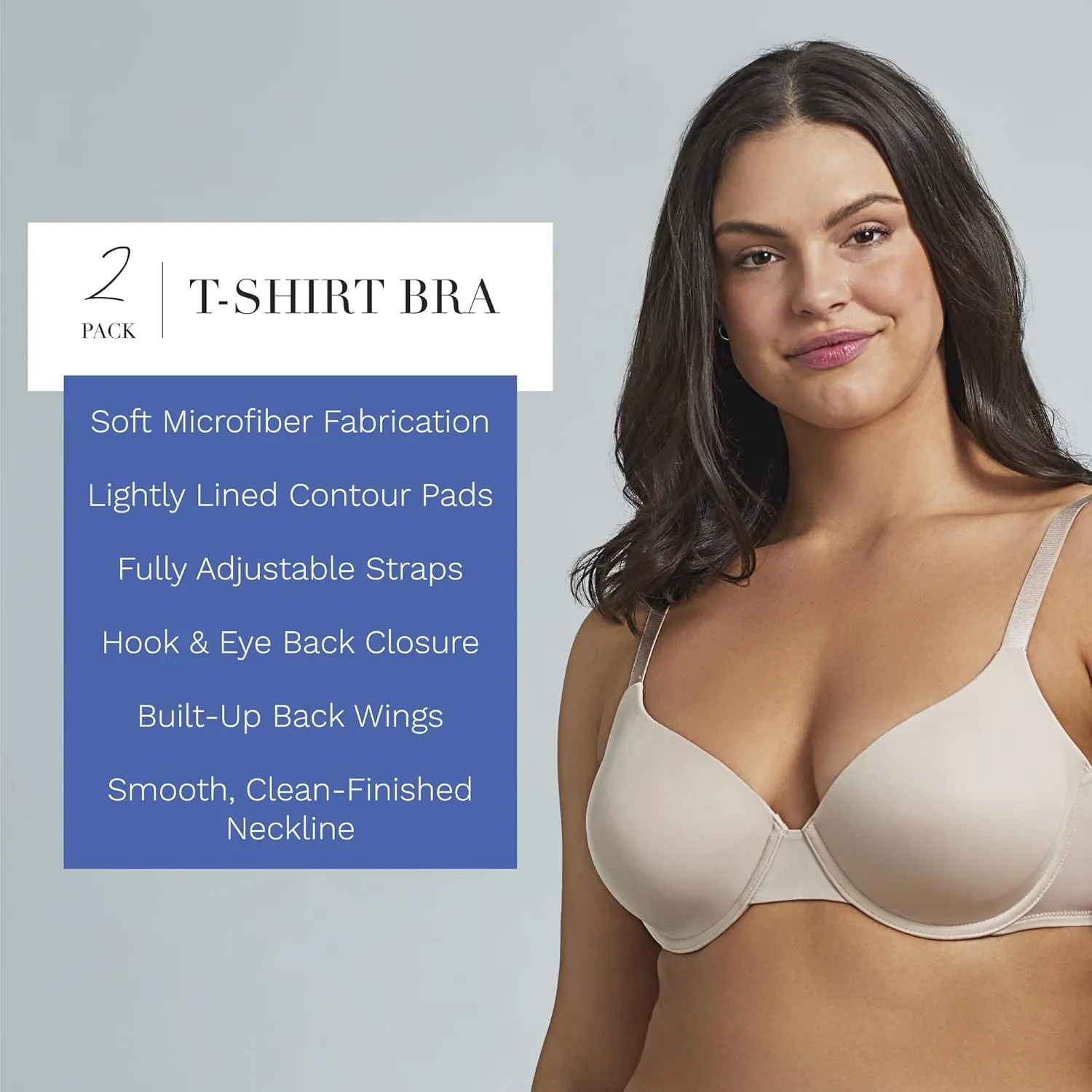 ELLEN TRACY Everyday T-Shirt Bra with Underwire - Adjustable Straps - 2-Pack Multipack