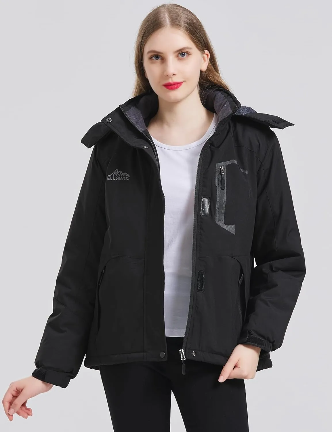 ELLSWOS Womens Winter Coats Waterproof Ski Jacket Warm Snow Jackets Windproof Windbreaker Hooded Raincoat