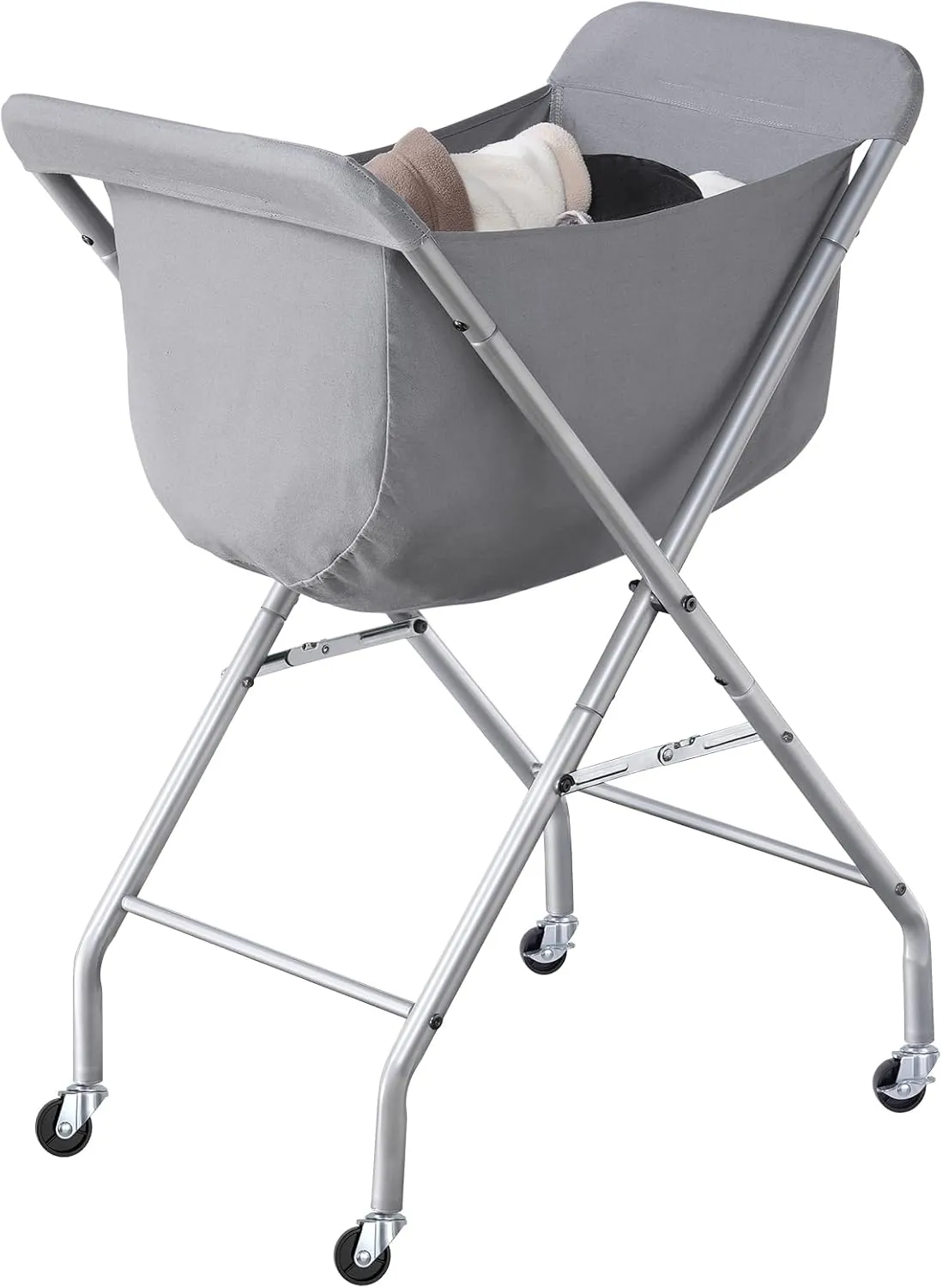 ELYKEN Laundry Cart with Wheels, 32”H Easy Rolling Laundry Hamper with Removable Liner Bag, Sturdy Metal Frame Clothes Basket with 4 Casters and 2 Brakes