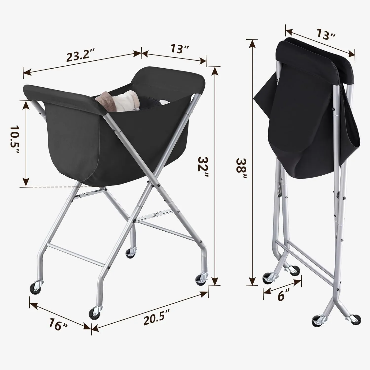 ELYKEN Laundry Cart with Wheels, 32”H Easy Rolling Laundry Hamper with Removable Liner Bag, Sturdy Metal Frame Clothes Basket with 4 Casters and 2 Brakes