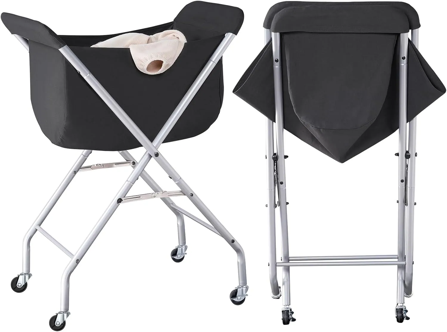 ELYKEN Laundry Cart with Wheels, 32”H Easy Rolling Laundry Hamper with Removable Liner Bag, Sturdy Metal Frame Clothes Basket with 4 Casters and 2 Brakes