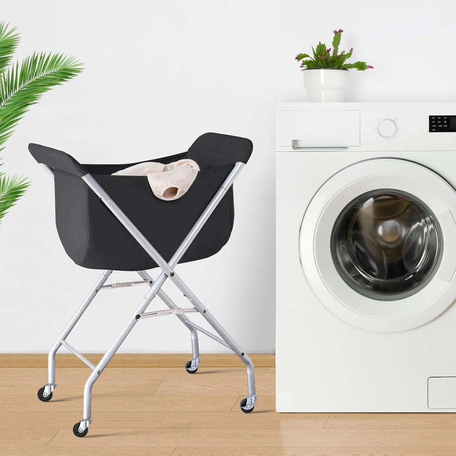 ELYKEN Laundry Cart with Wheels, 32”H Easy Rolling Laundry Hamper with Removable Liner Bag, Sturdy Metal Frame Clothes Basket with 4 Casters and 2 Brakes