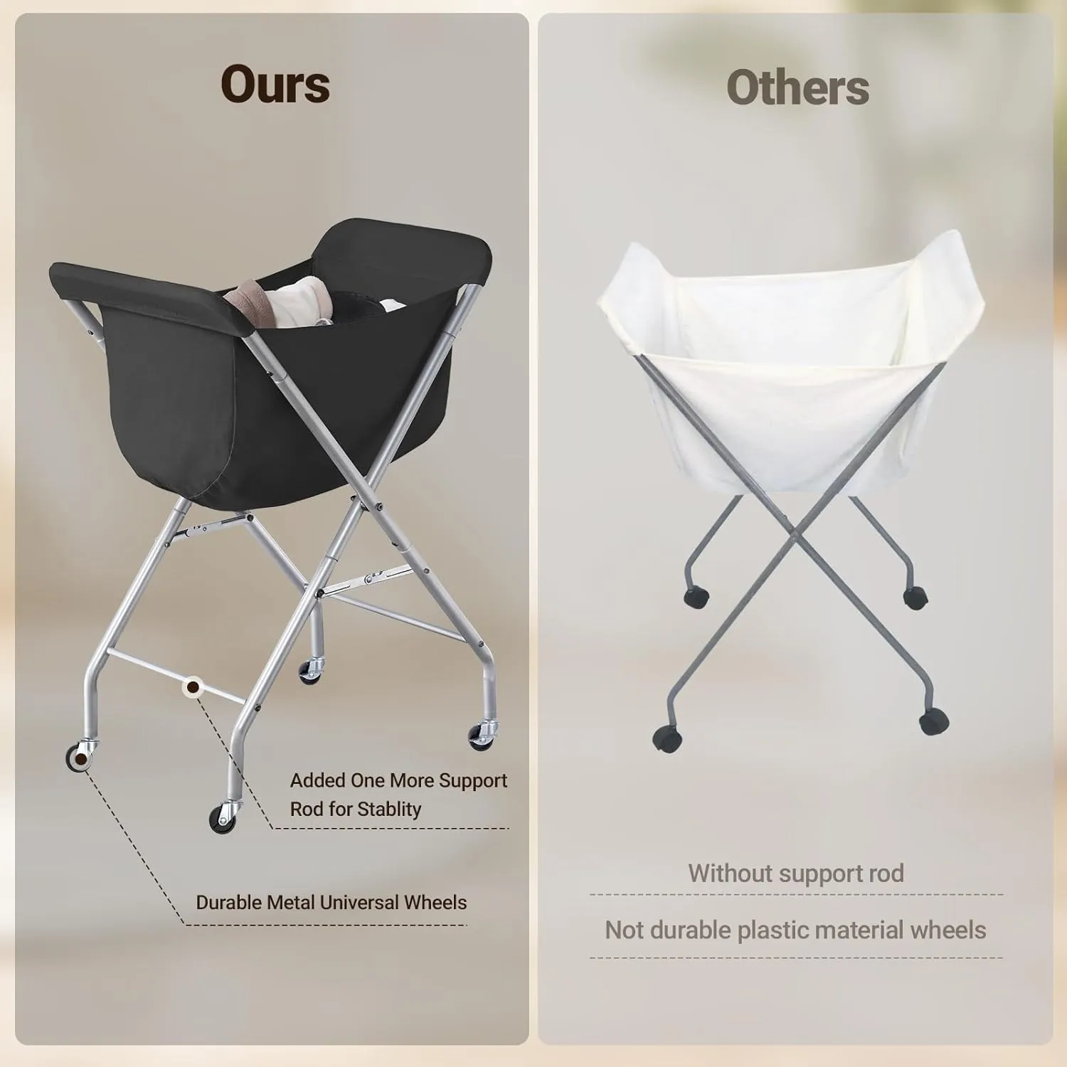 ELYKEN Laundry Cart with Wheels, 32”H Easy Rolling Laundry Hamper with Removable Liner Bag, Sturdy Metal Frame Clothes Basket with 4 Casters and 2 Brakes