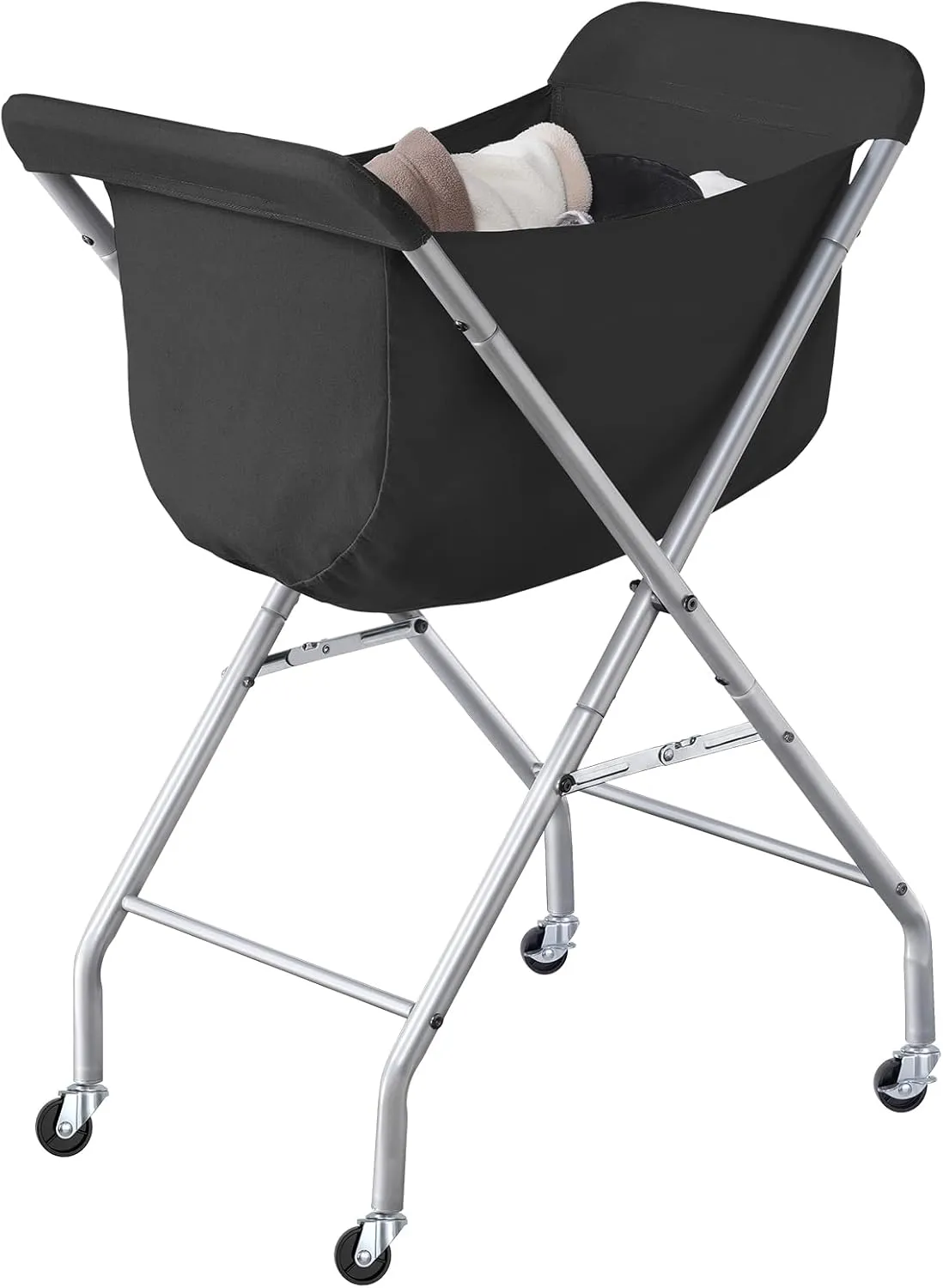 ELYKEN Laundry Cart with Wheels, 32”H Easy Rolling Laundry Hamper with Removable Liner Bag, Sturdy Metal Frame Clothes Basket with 4 Casters and 2 Brakes