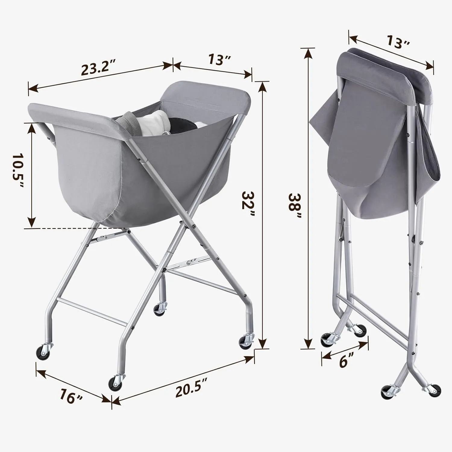 ELYKEN Laundry Cart with Wheels, 32”H Easy Rolling Laundry Hamper with Removable Liner Bag, Sturdy Metal Frame Clothes Basket with 4 Casters and 2 Brakes