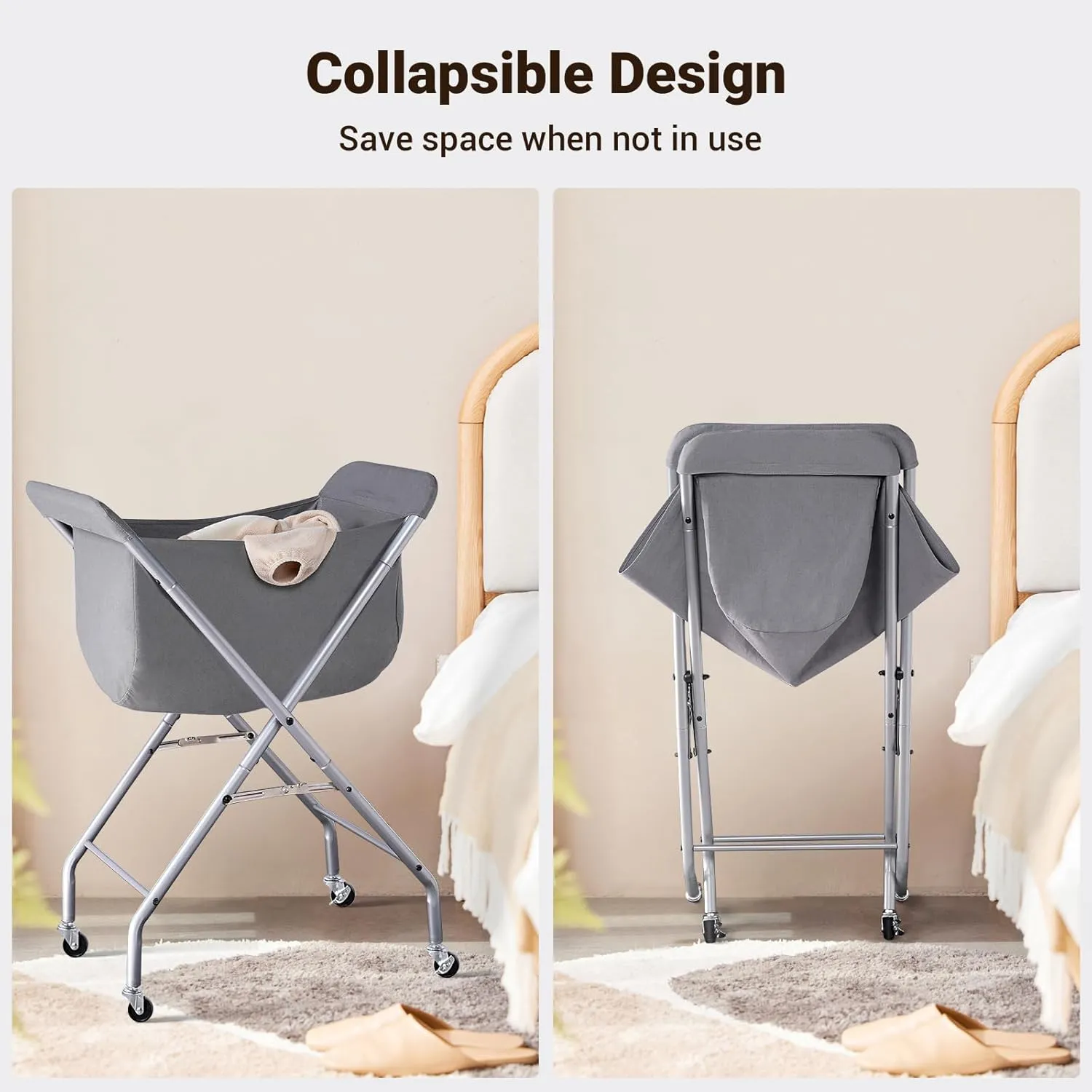 ELYKEN Laundry Cart with Wheels, 32”H Easy Rolling Laundry Hamper with Removable Liner Bag, Sturdy Metal Frame Clothes Basket with 4 Casters and 2 Brakes