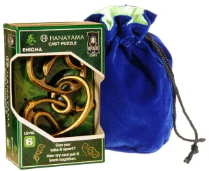 Enigma Hanayama Cast Metal Brain Teaser Puzzle, Level 6 Difficulty, with Blue Velveteen, Satin Lined Drawstring Pouch-L8
