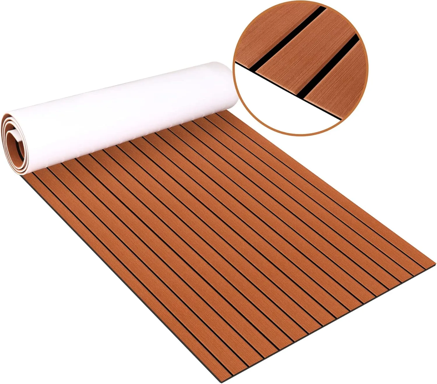EVA Foam Teak Floor Decking Sheet 94.5''x36'', Non-Skid-Self-Adhesive Flooring Synthetic Deck Marine Yacht RV Boat Flooring Mats