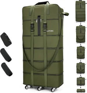 Expandable Foldable Luggage, 42'' Suitcase With Spinner Wheels, Rolling Duffel Travel Bag, Collapsible Luggage, With 2 Suitcase Handle Wrap and 2 Fixing Straps, 1 Shoulder Strap (Green)