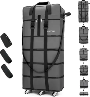 Expandable Foldable Luggage, 42'' Suitcase With Spinner Wheels, Rolling Duffel Travel Bag, Collapsible Luggage, With 2 Suitcase Handle Wrap and 2 Fixing Straps, 1 Shoulder Strap (Grey)