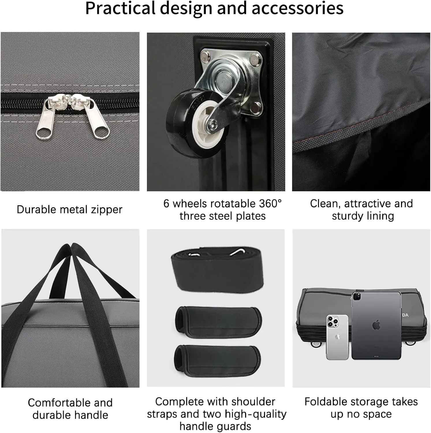 Expandable Foldable Luggage, 42'' Suitcase With Spinner Wheels, Rolling Duffel Travel Bag, Collapsible Luggage, With 2 Suitcase Handle Wrap and 2 Fixing Straps, 1 Shoulder Strap (Grey)