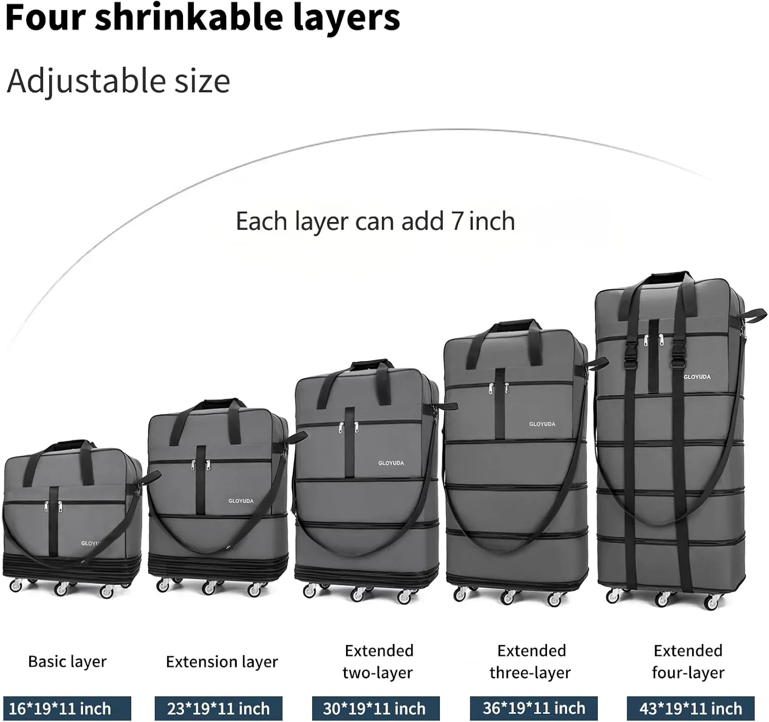 Expandable Foldable Luggage, 42'' Suitcase With Spinner Wheels, Rolling Duffel Travel Bag, Collapsible Luggage, With 2 Suitcase Handle Wrap and 2 Fixing Straps, 1 Shoulder Strap (Grey)