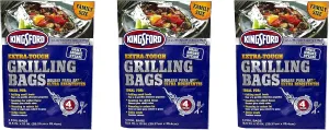 Extra Tough Aluminum Grill Bags, For Locking in Flavors & Easy Grill Clean Up, Recyclable & Disposable, 15.5" x 10", Pack of 4, Silver (Тhrее Pаck)