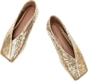 Fandimeier Women's Square Toe Ballet Flats Shoes Snakeskin Dressy Comfortable Slip-on Metallic Leather Ballerina Flats