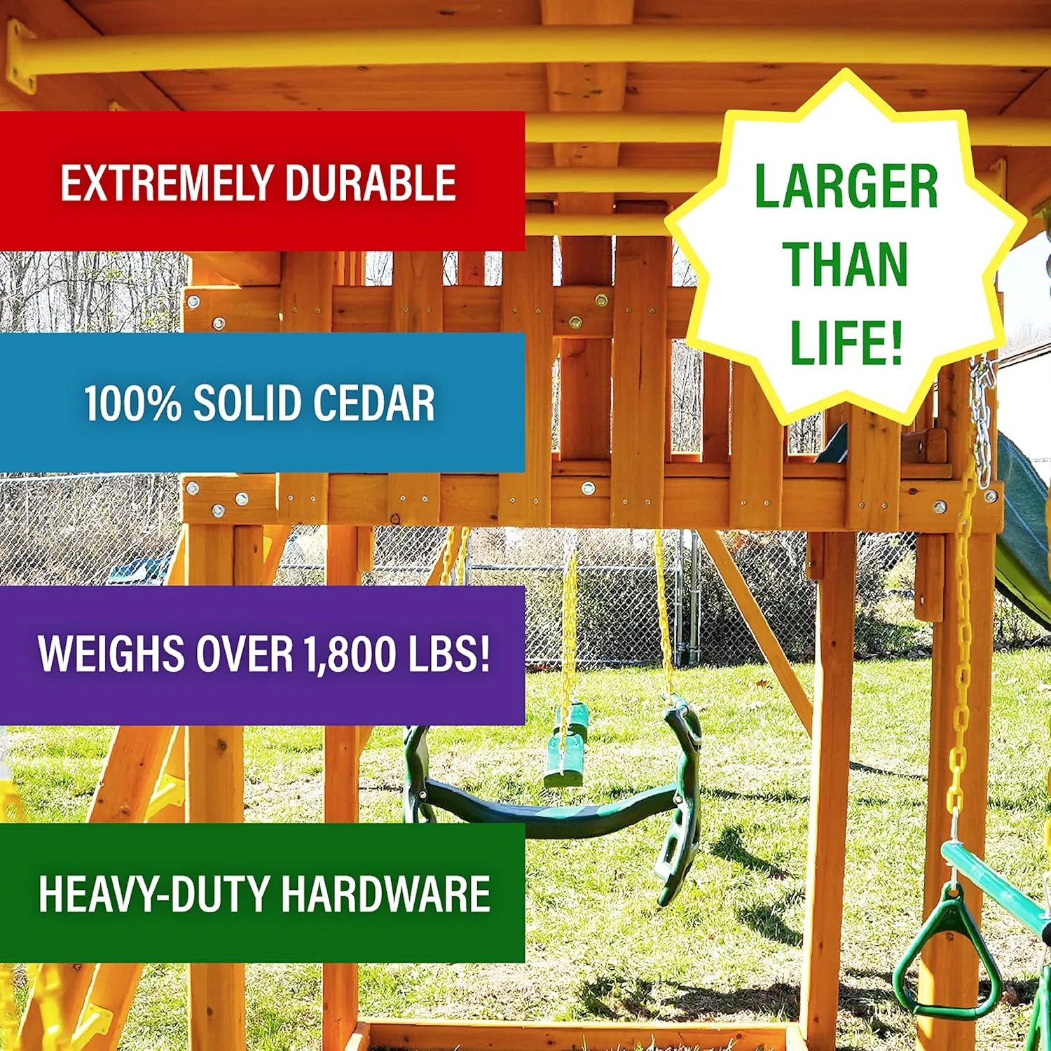 Fantasy Tree House Solid Cedar Wood Swing Set | Jungle Gym with Built-in Tree House, Clubhouse, Wave Slide, Spiral Slide and Accessories | Easy Assembly, Pre-Assembled Components | Kids Playhouse #2