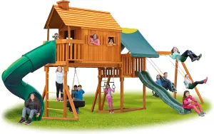 Fantasy Tree House Solid Cedar Wood Swing Set | Jungle Gym with Built-in Tree House, Clubhouse, Wave Slide, Spiral Slide and Accessories | Easy Assembly, Pre-Assembled Components | Kids Playhouse #2
