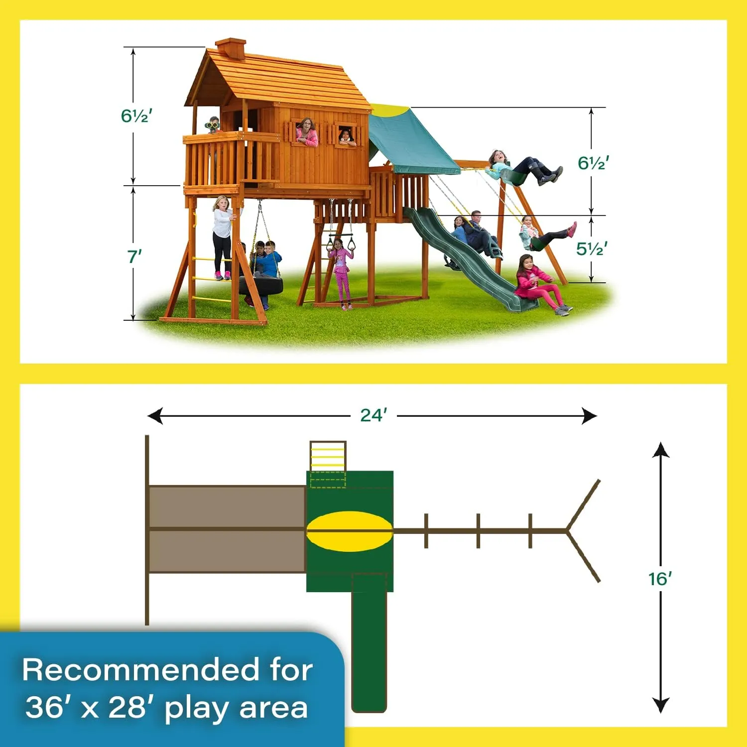 Fantasy Tree House Solid Cedar Wood Swing Set | Jungle Gym with Built-in Tree House, Clubhouse, Wave Slide, Spiral Slide and Accessories | Easy Assembly, Pre-Assembled Components | Kids Playhouse #2