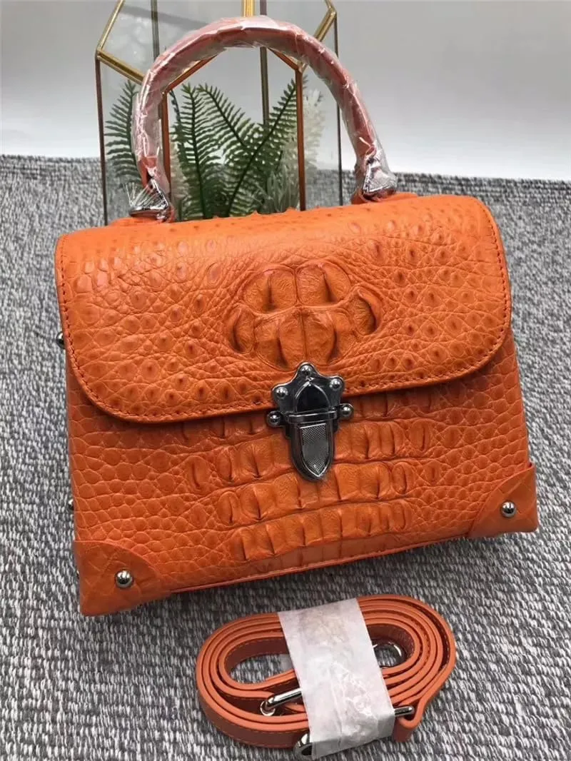 Fashion CHIC Designer Genuine Crocodile Leather Women's Small Plum Purse Real Alligator Skin Ladies Female Studs Handbag
