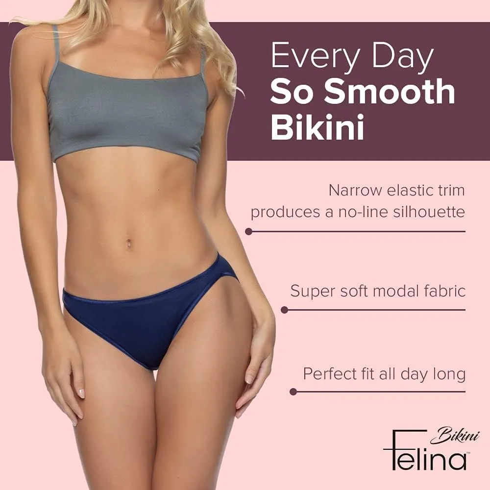 Felina Smooth Low Rise Bikini Panties - Seamless Underwear for Women, Panties for Women (5-Pack)