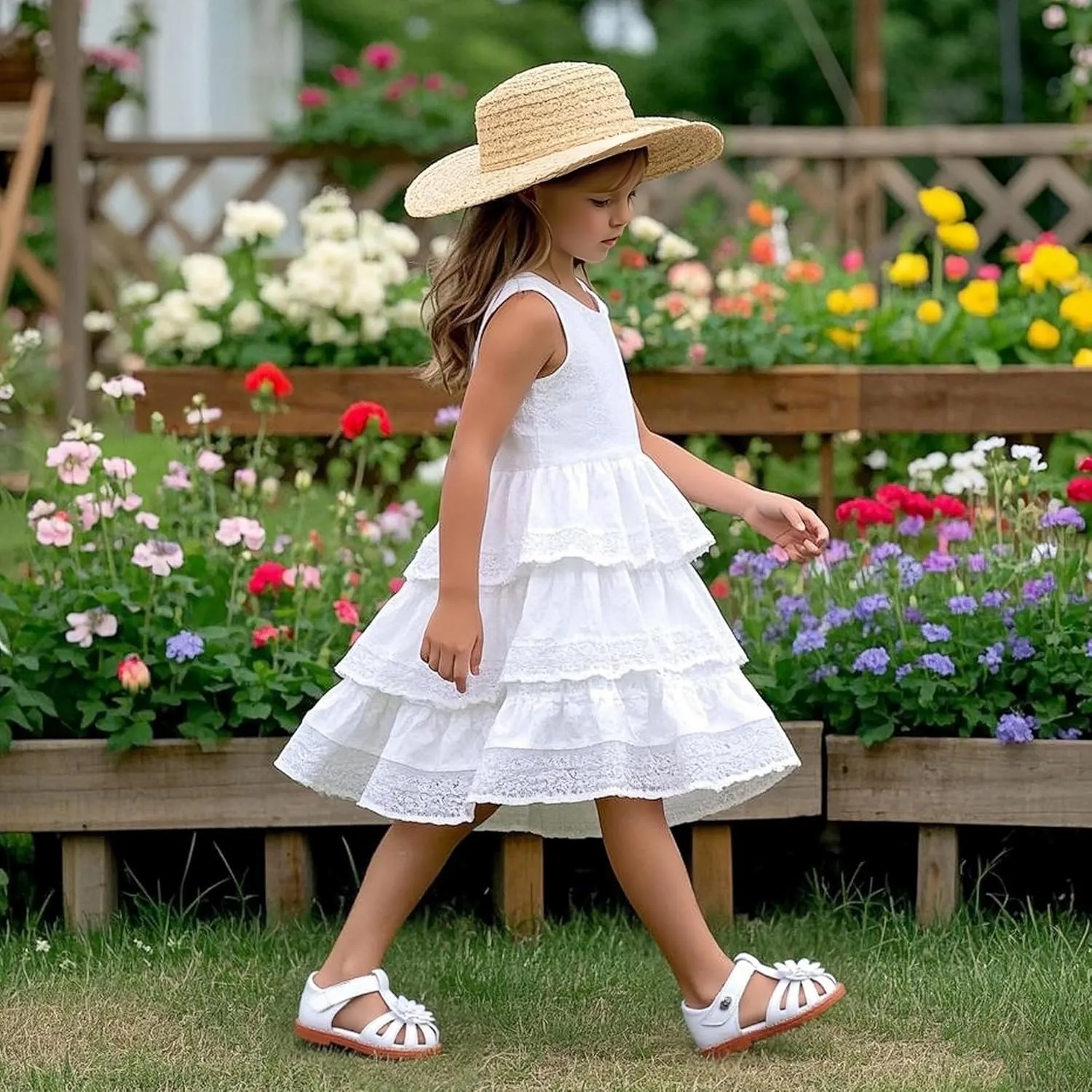 Felix & Flora Toddler Girls Sandals Flower Girl Shoes Soft Rubber Princess Summer Flat Shoes