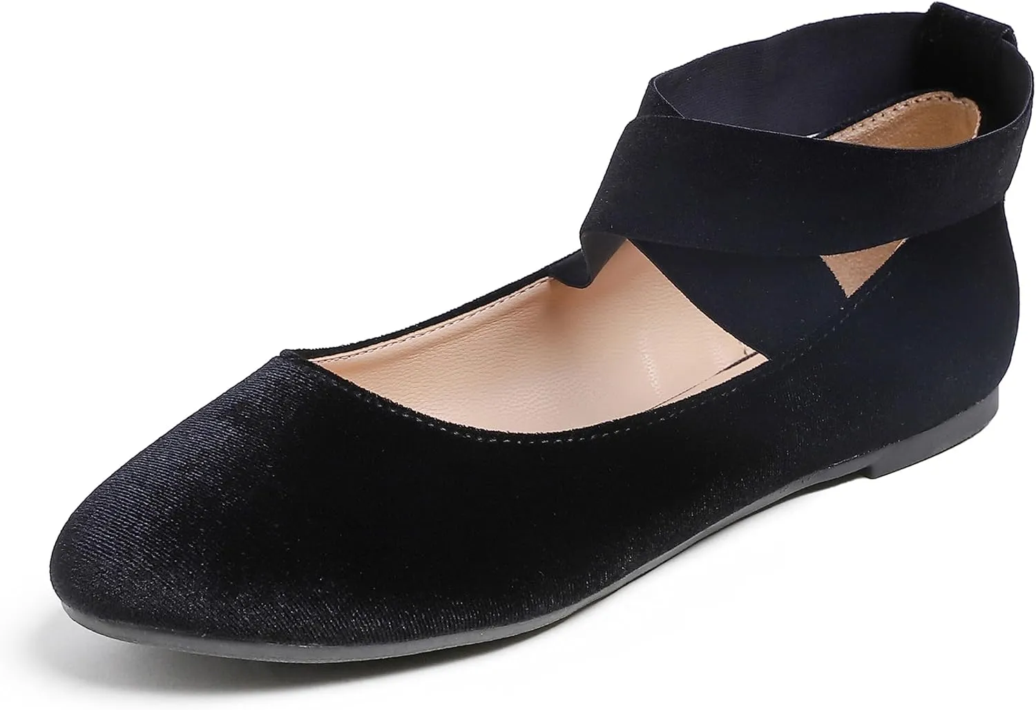 FEVERSOLE Women's Fashion Elastic Ankle Strap Shoes Round Toe Ballet Flat