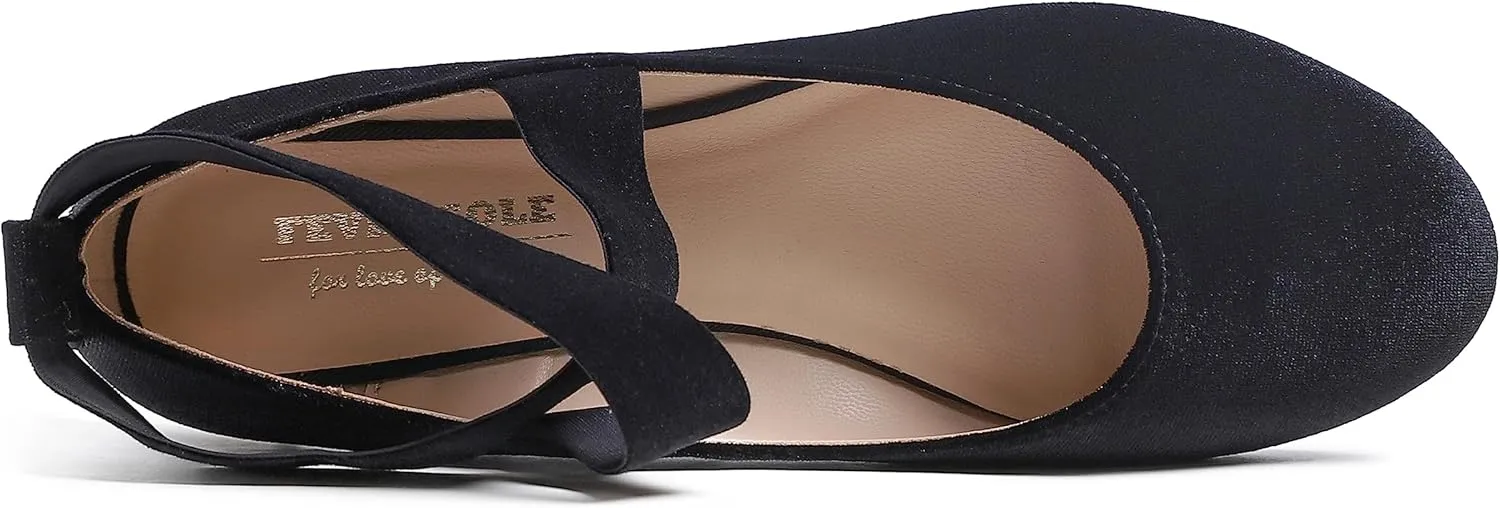 FEVERSOLE Women's Fashion Elastic Ankle Strap Shoes Round Toe Ballet Flat