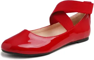 FEVERSOLE Women's Fashion Elastic Ankle Strap Shoes Round Toe Ballet Flat