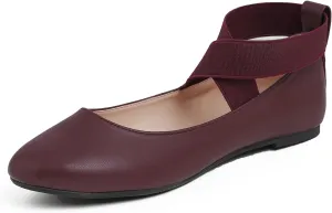 FEVERSOLE Women's Fashion Elastic Ankle Strap Shoes Round Toe Ballet Flat