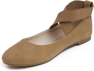 FEVERSOLE Women's Fashion Elastic Ankle Strap Shoes Round Toe Ballet Flat